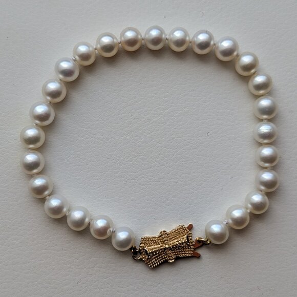 Mikimoto Blue Lagoon Jewelry - Vintage MIKIMOTO BLUE LAGOON 6.5-7MM 7'' Akoya Pearl 14K 585 Gold Clasp BRACELET